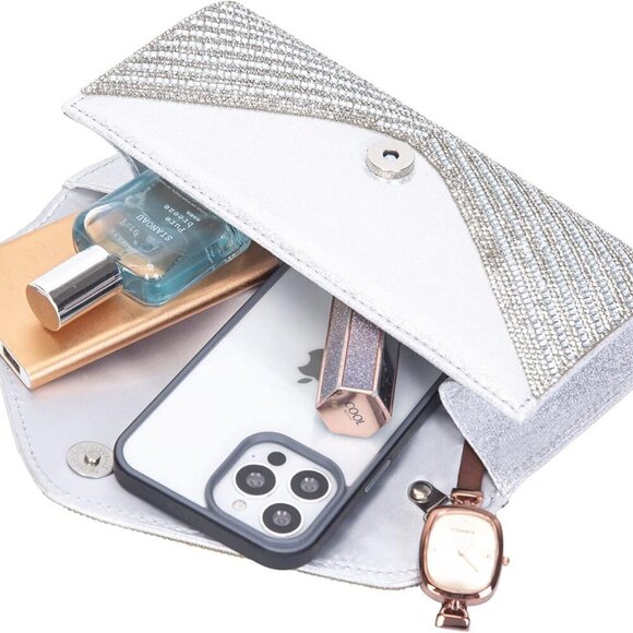 Women's Rhinestone Evening Clutch Bag Crossbody Party Purse - Picture 7 of 9